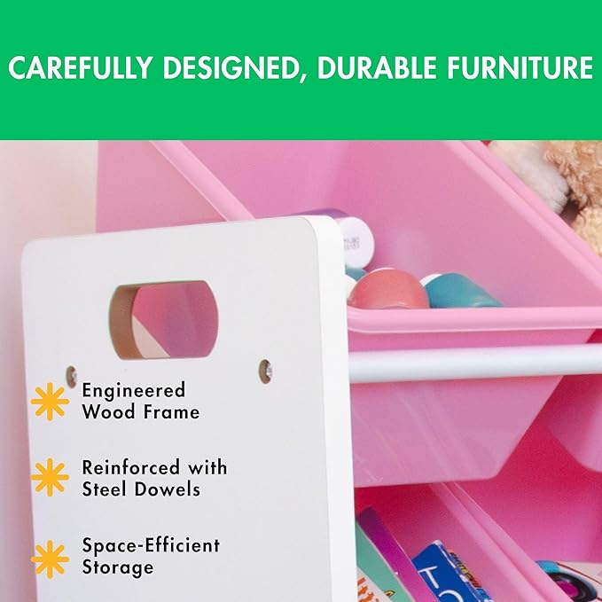 Humble Crew Kids Toy Storage Organizer with 12 Plastic Bins, White/Pink – Removable Bins for Playroom, Bedroom, Toddler Furniture for Boys and Girls Ages-Ruum Studio Home