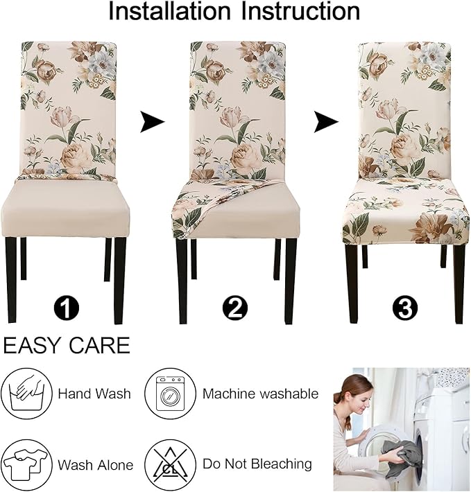 JQinHome Pattern Chair Covers for Dining Room Set of 6, High Stretch Removable Washable Parsons Chair Slipcover for Home Party Hotel Wedding Ceremony (Peony Flower,6PCS)-Ruum Studio Home