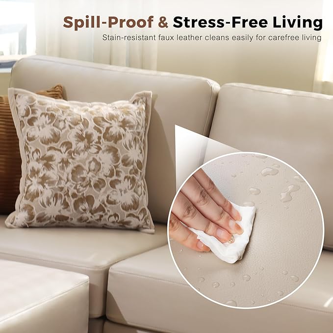 Faux Leather Single Sofa with Storage Ottoman, Modern Accent Chair Deep Seat Large Reading Armchair, Chaise Lounge Chair for Living Room Bedroom Office Whitesand-Ruum Studio Home