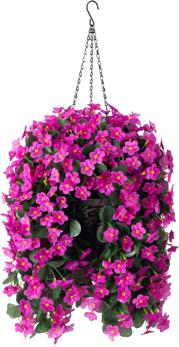 Artificial Fake Hanging Flowers Plants Baskets for Outdoor Fall Decoration, Faux Silk Fuchsia Daisy Mums Trailing Orchid UV Resistant for Home Outside Porch Garden Yard Patio Decor-Ruum Studio Home