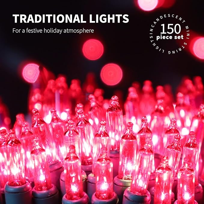 150LIGHTS PINK Extra-Bright With End Connectors Christmas Decorative Lights 9.72m UL Certified Mini String Light Set Waterproof for Home Garden Holiday Christmas Tree Party Patio Decor Wedding-Ruum Studio Home