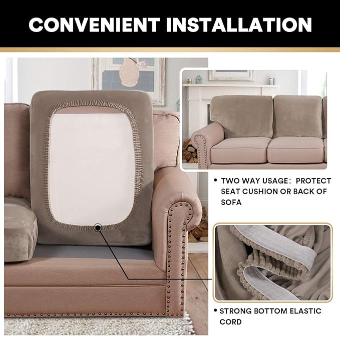 PrinceDeco Velvet Couch Cushion Cover Soft Stretch Cushion Slipcover for Chair Loveseat Sofa Cushion Furniture Protector Seat Cushion Sofa Cover (2 Piece Large Sofa Cushion Covers, Taupe)-Ruum Studio Home