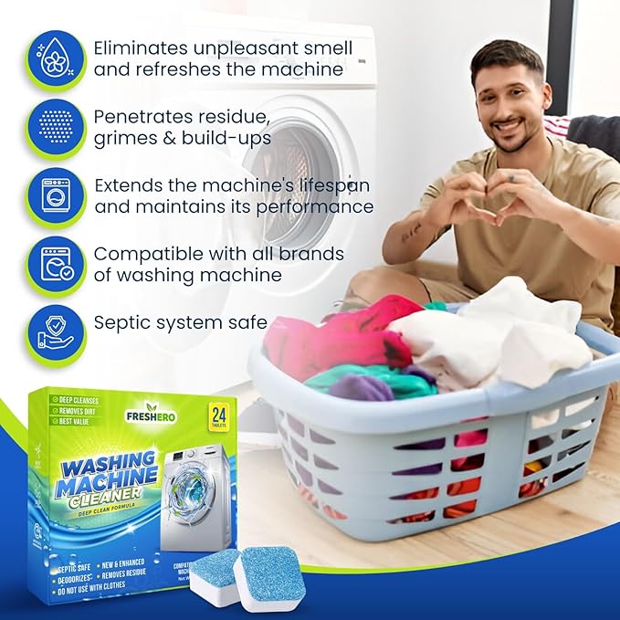 Washing Machine & Dishwasher Cleaner Tablets, 50 Count, Unscented, Compatible with Front/Top Loader & HE Washers, Removes Residue, Stains, Grime & Limescale, 12-Month Supply-Ruum Studio Home