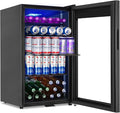 Beverage Refrigerator Cooler, 128 Cans 3.2 Cu.Ft Mini Fridge Glass Door for Drink Beer Soda Wine, Small Fridge with 4 Adjustable Removable Shelves for Kitchen, Bedroom, Office, Bar, Gaming Room, Black-Ruum Studio Home