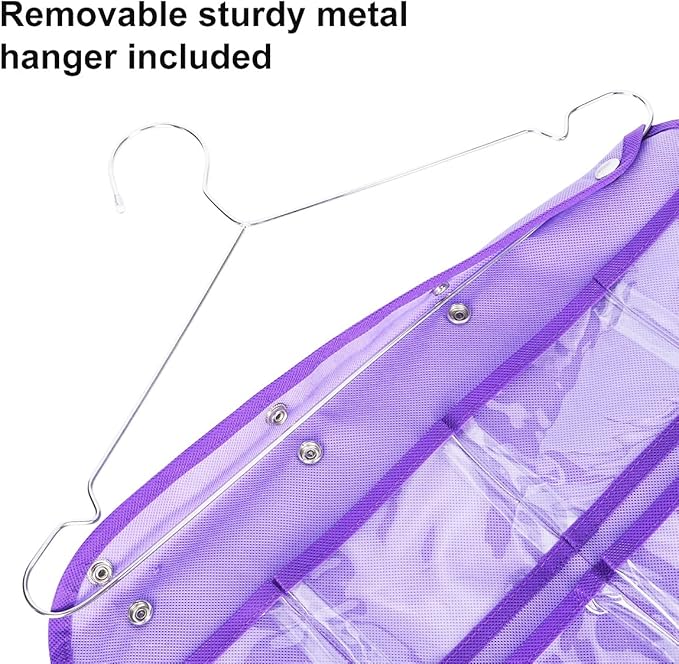 Dual Sided Hanging Organizer for Jewelry Makeup Storage Closet Organizers for Bows Socks Underwear with 42 Clear Pockets (PURPLE)-Ruum Studio Home