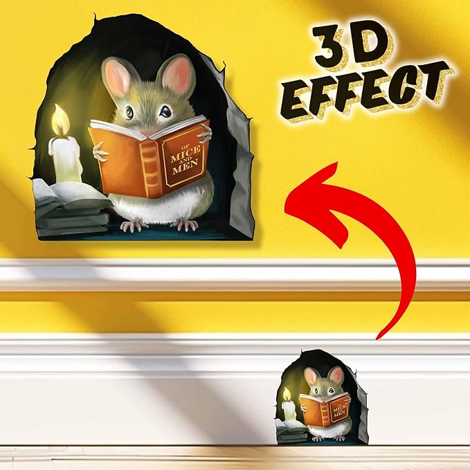Mouse Reading Book, Wall Decor Sticker Decal, Kids Room, Classroom, Home, Bedroom, Bookcase, Book Lover, of Mice and Men, Children, Adorable, (Mouse Reading Book)-Ruum Studio Home