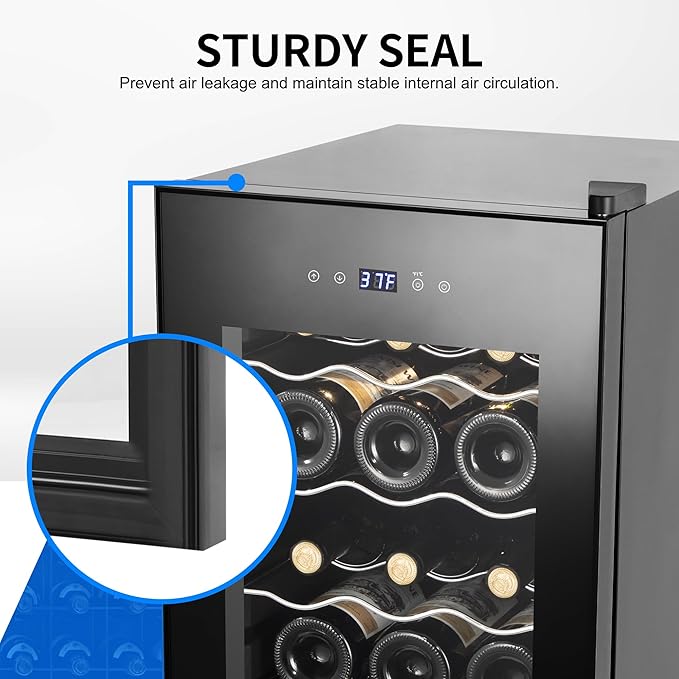 Wine Cooler Refrigerator 18 Bottles, Small Wine Fridge Mini Wine Fridge Countertop with Glass Door Wine Cellars for Red Wine, Champagne, Dry White Wine, Sparkling Wines-Ruum Studio Home