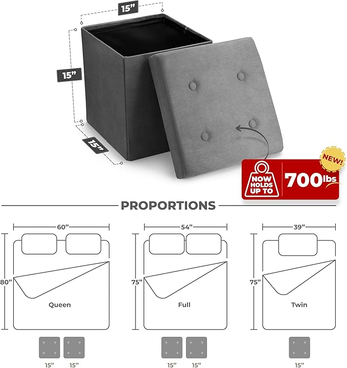 Sorbus Storage Ottoman Bench – Collapsible/Folding Bench Chest with Cover – Perfect Toy and Shoe Chest, Hope Chest, Pouffe Ottoman, Seat, Foot Rest, – Contemporary Faux Suede (Gray)-Ruum Studio Home