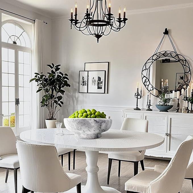 Natural White Marble Bowl with Grey Veins Large Decorative Bowl for Home Decor，Entryway, Fruit Display, Key Holder, Centerpiece (10.2" Diameter)-Ruum Studio Home