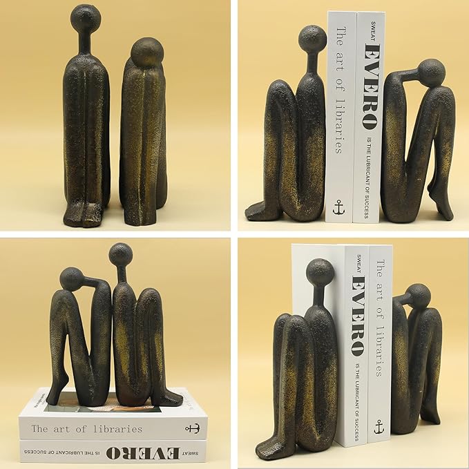 Lukitas Thinker Decorative Bookends, Non-Slip Book Holder, Book Ends for Shelves Living Room Office Home Decor, Resin, 1Pair/2Piece 9''-Ruum Studio Home