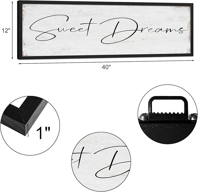 Sweet Dreams Sign Bedroom Decor: Sweet Dreams Wall Decor Above Bed Large Farmhouse Guest Room Hanging Plaque Framed Wall Art for Over Bed 12" x 40"-Ruum Studio Home