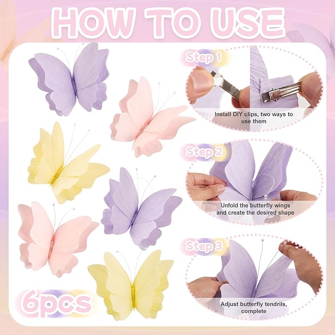 SUNBEAUTY Butterfly Party Decorations Hanging Butterfly Decorations 6Pcs Crepe Paper Garden 3D Butterflies Decor Pastel Paper Butterflies Decoration for Wedding Baby Shower Birthday Party Room Decor-Ruum Studio Home