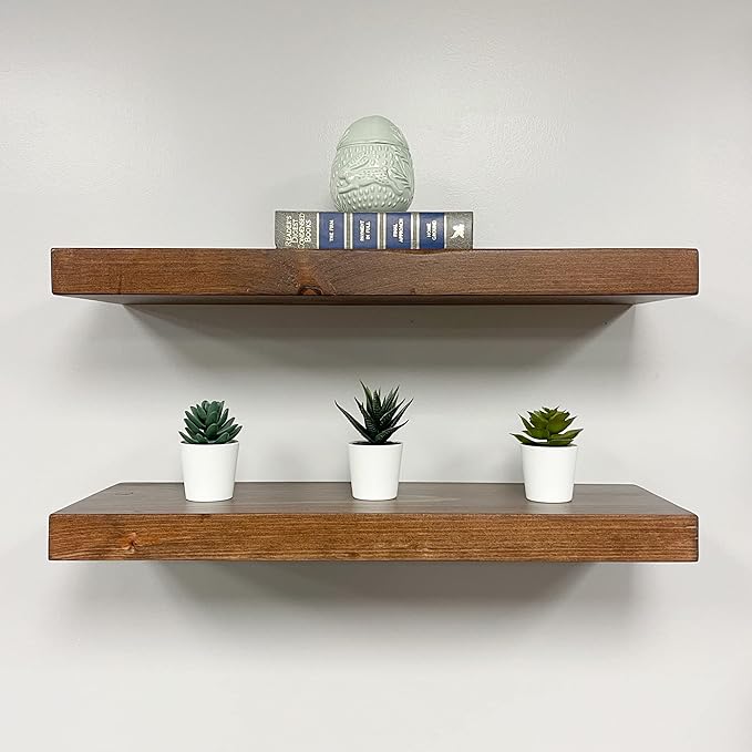 URBANDI, Rustic Floating Shelves, Set of 2, Hidden Bracket, Solid Wood, Heavy Duty, Wall Mounted Shelves, (Provincial, 48Wx10D)-Ruum Studio Home