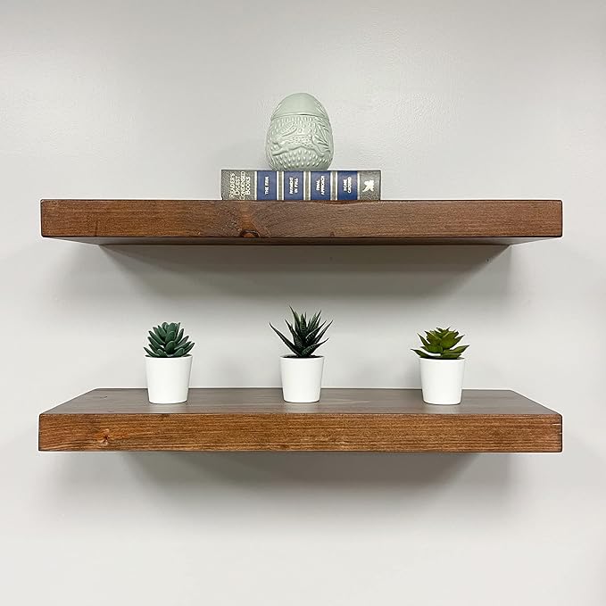 URBANDI, Rustic Floating Shelves, Set of 2, Hidden Bracket, Solid Wood, Heavy Duty, Wall Mounted Shelves, (Provincial, 60Wx6D)-Ruum Studio Home