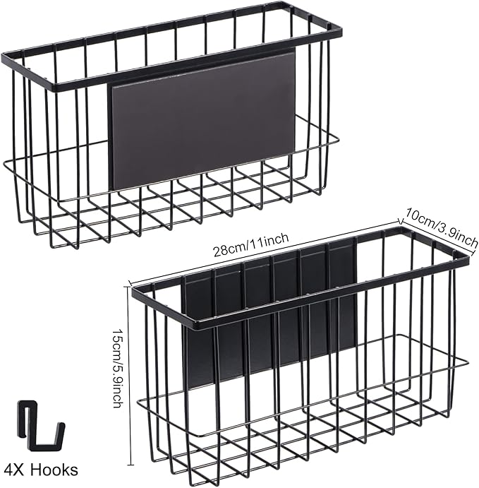 dedoot Magnetic Holder Locker 11"x 3.9"x 5.9" Strong Magnetic Black Mesh Holder Magnetic Basket Organizer Shelf Rack for Whiteboard,Fridge, Sponge, Recipe, Beverage,Refrigerator,Office File Foil-Ruum Studio Home