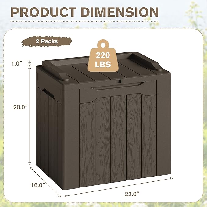 JUMMICO 31 Gallon Resin Deck Box Waterproof Indoor Outdoor Storage Boxes for Patio Furniture Cushions and Garden Tools (Brown, 31gallon-2 Packs)-Ruum Studio Home