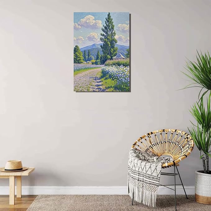 Countryside wildflowers landscape canvas poster natural plant flower artwork retro pastoral flower path suitable for farmhouse decoration-Ruum Studio Home