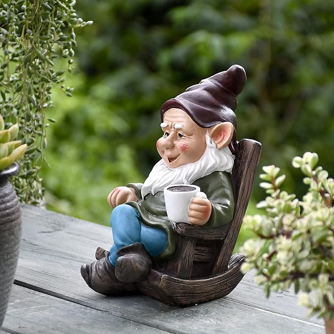 OwMell Drinking Coffee Garden Gnome Statue Decoration 7.3" Figurine Ornament for Indoor Outdoor Home Patio Yard Lawn - Coffee-Ruum Studio Home