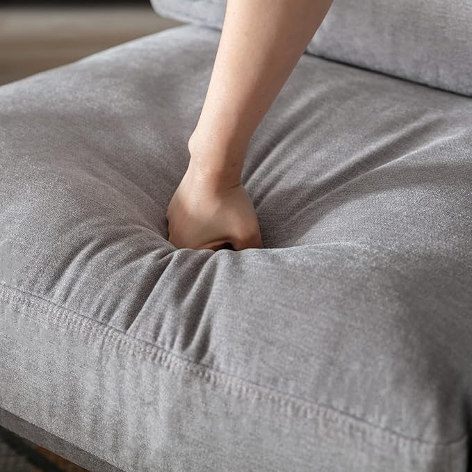Mid-Century Accent Chair, Soft Armchair Chenille Fabric Lounge Chair with Black Metal Legs, Upholstered Leisure Chair for Living Room Bedroom Reception Room, 1PC, Grey-Ruum Studio Home