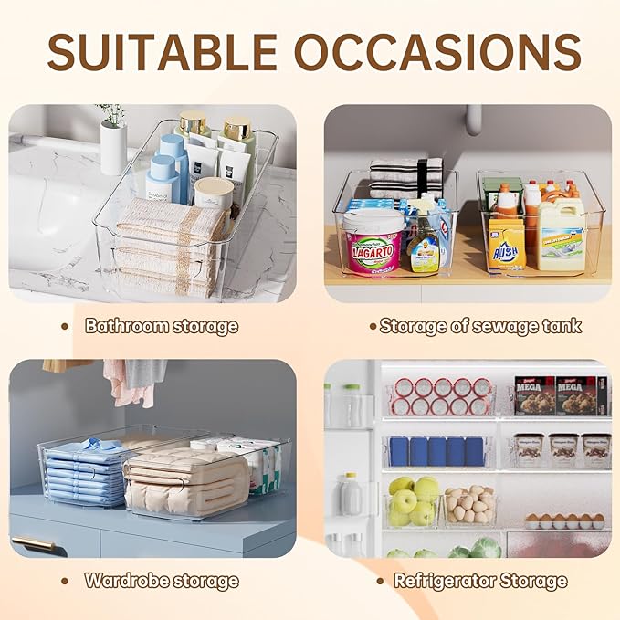 Clear Fridge Organizer, Refrigerator Organizer Bins with Handle, Freezer, Kitchen Cabinet, Pantry Organization, BPA Free Fridge Organizers (12.4 inch 8 Pack)-Ruum Studio Home