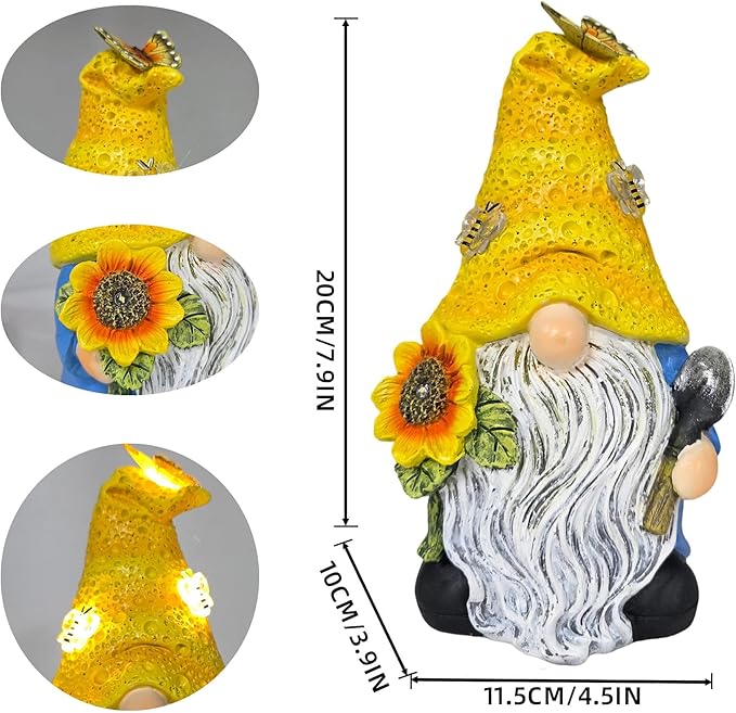 Garden Gnomes Outdoor Decor Solar Gnomes Statues with Butterfly Bee Sunflower Led Lighted Dwarf Outside Decorations for Yard Patio Lawn Ornaments Gifts for Women Mom-Ruum Studio Home