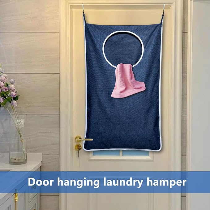 KEEPJOY XL Hanging Laundry Hamper Bag, Hanging Hamper with 2 Strong Hooks for Dirty clothes Door Hanging Laundry bag Large Size 36X22 inch (Blue-1Pack)-Ruum Studio Home