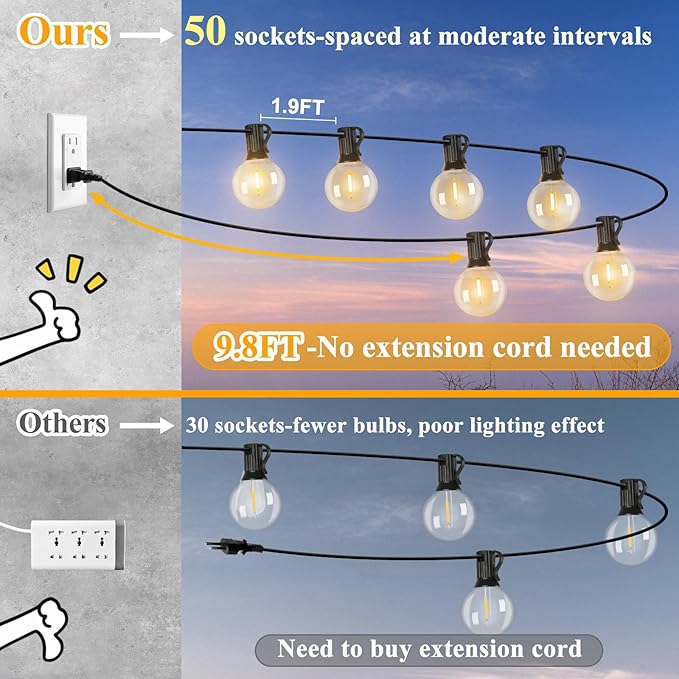 VerRon 100FT LED G40 Globe String Lights, Waterproof Shatterproof Outdoor Patio Lights with 50+2 Dimmable Edison Bulbs, Backyard Hanging Light, Warm White for Bistro Party Wedding Deck Garden-Ruum Studio Home