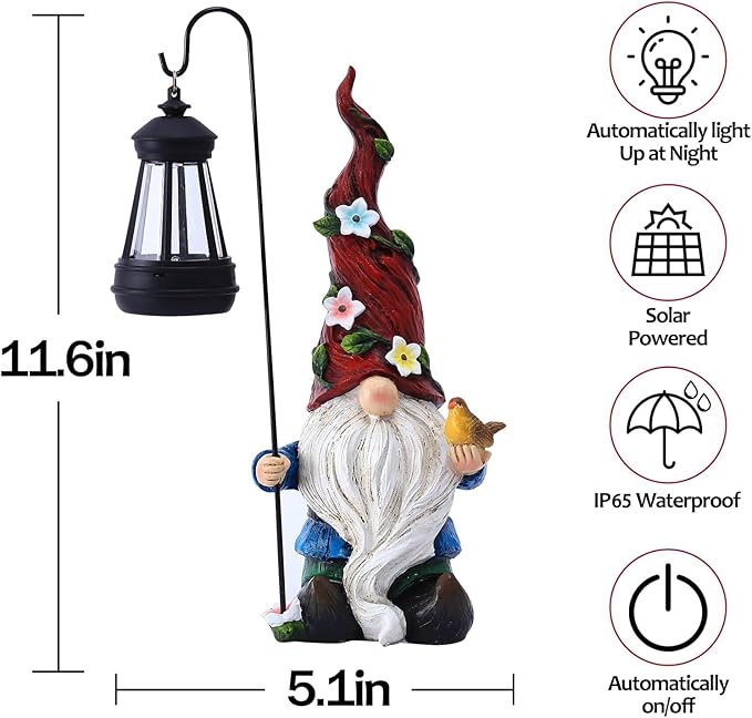 Garden Gnomes Outdoor Statue with Solar Lights,Solar Gnomes Decorations for Yard Outdoor gnome Decorations for Garden, Patio Gnome Gifts for Mom-Ruum Studio Home