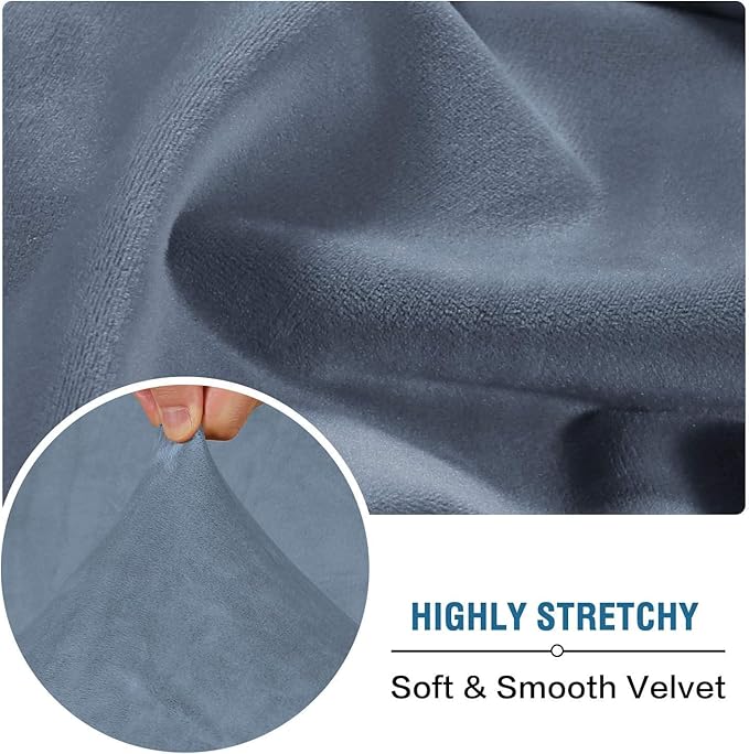 H.VERSAILTEX Velvet Stretch Couch Cushion Cover Plush Cushion Slipcover for Chair Loveseat Sofa Cushion Furniture Protector Seat Cushion Sofa Cover (2 Piece Large Sofa Cushion Covers, Stone Blue)-Ruum Studio Home