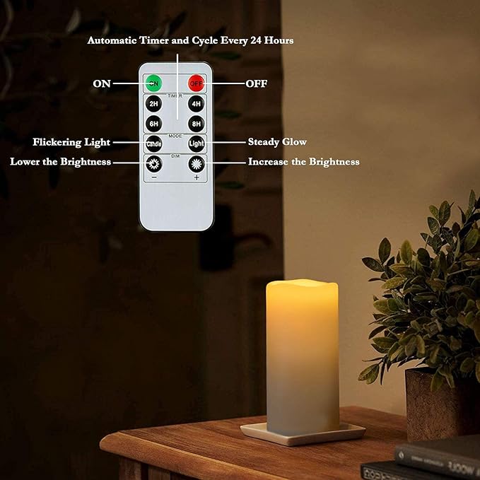 Homemory 4" x 8" Waterproof Outdoor Flameless Candles, Battery Operated Flickering LED Pillar Candles with Remote and Timers for Indoor Outdoor Lanterns, Long Lasting, Large, Dark Ivory, Set of 2-Ruum Studio Home