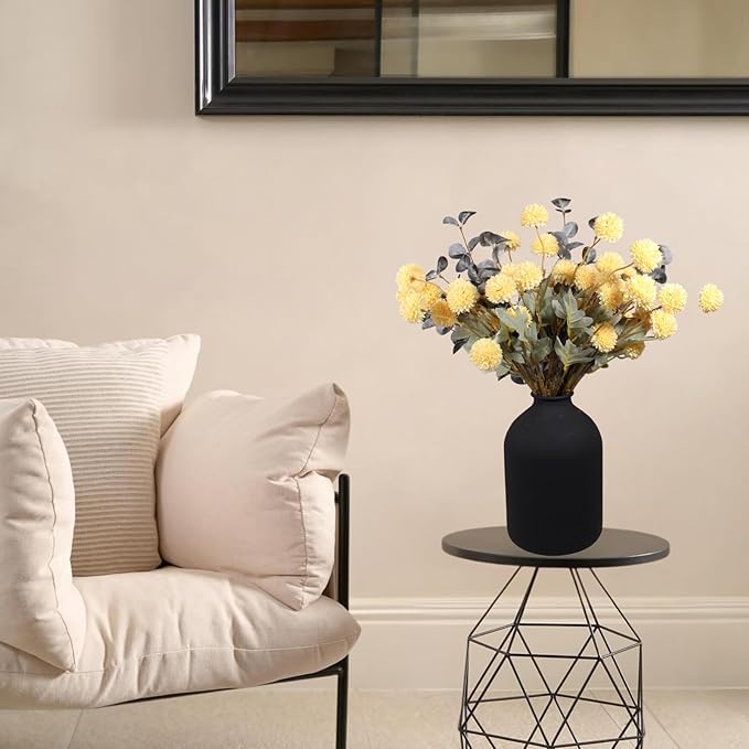 Yellow Flowers Artificial Long Stems Kiku Flower With Eucalyptus, Spring Flowers Decor, Mustard Yellow Decor, Flores Amarillas Artificiales Para Decoracion, Faux Easter Spring Summer Floral Stems-Ruum Studio Home