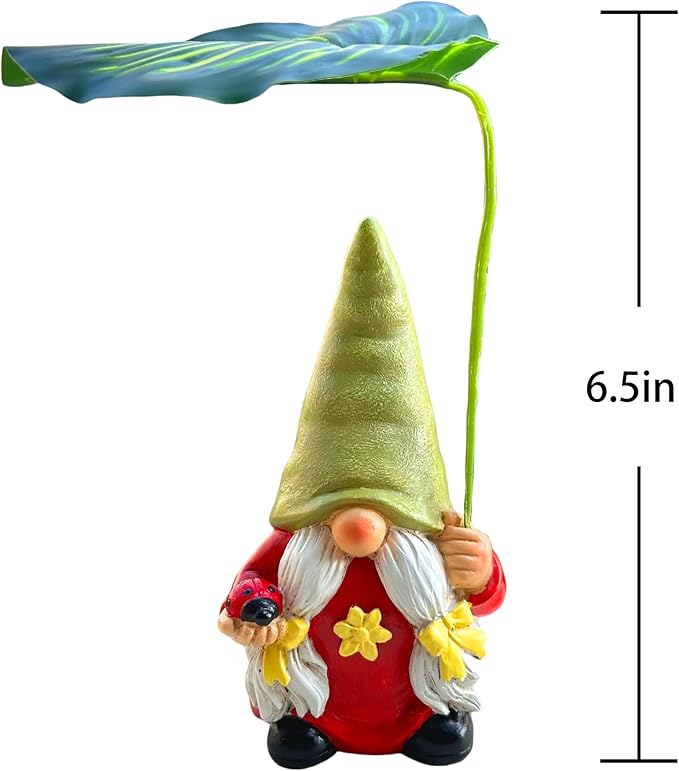 Garden Female Gnome Statue Decoration with Leaf Umbrella, 6.5” Figurine Ornament for Indoor Outdoor Home Patio Yard Lawn, for Gnome Lovers & Garden Enthusiasts，Mom，Women-Ruum Studio Home