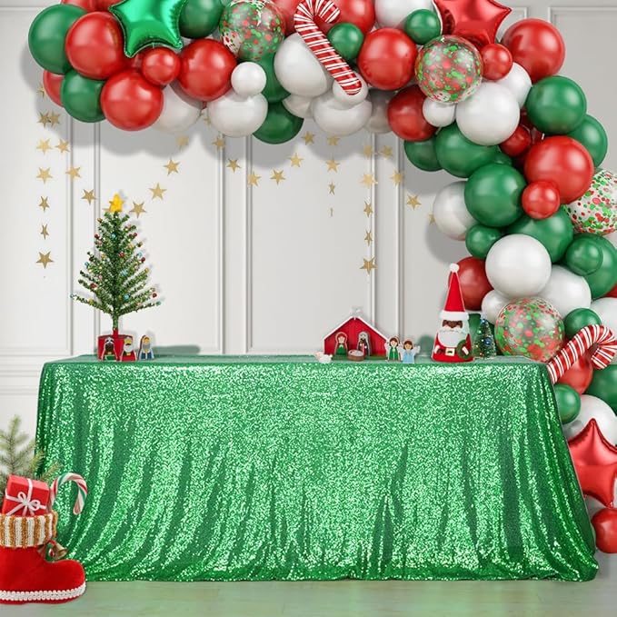 SquarePie Sequin Tablecloth 90 x 132 Inch Green Sparkly Table Cloth for Wedding Party Decoration-Ruum Studio Home