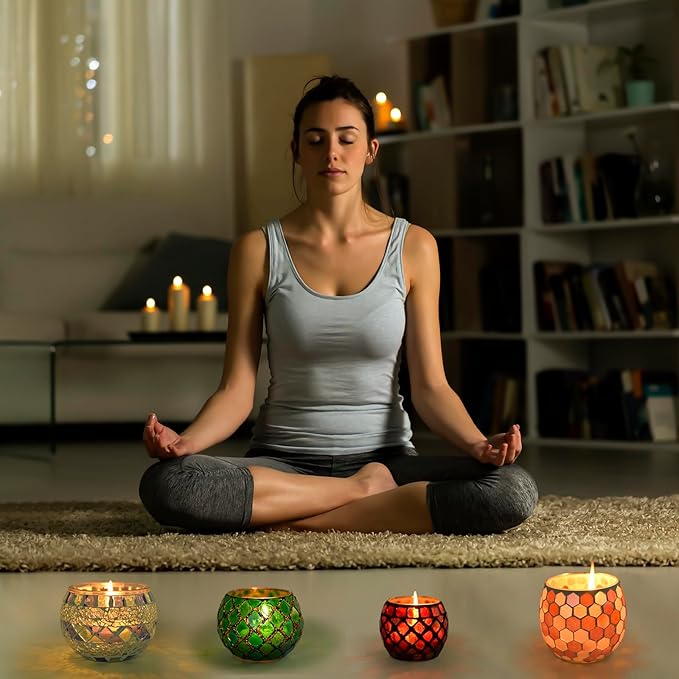 Votive Candle Holder Tea Lights - Glass Candle Holders, Mosaic Tealight Candle Holder, Candle Jar Cup for Wedding Centerpiece Party Table Decorations, Valentines Day Decor-Ruum Studio Home