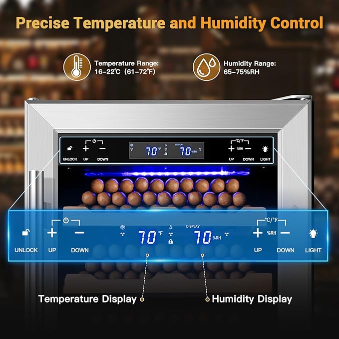 Electric Cigar Humidor, 15 Inch Upgraded Large Capacity Humidor Cabinet with Powerful Compressor, Digital LED Screen, Safety Lock, Smart Humidity & Temp Control, Gifts for Men-Ruum Studio Home