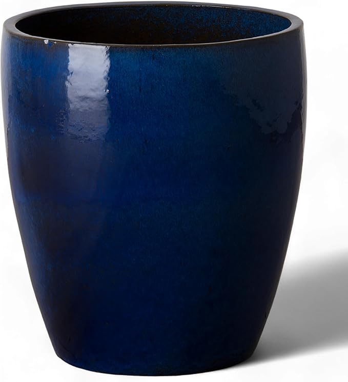 Emissary Bullet 18 in. Blue Ceramic Round Planter (18 in. L x 18 in. W x 21 in. H) with Drainage Hole-Ruum Studio Home