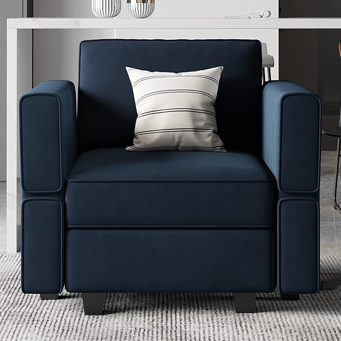 Belffin Modular Sectional Arm Accent Chair with Storage Seat Velvet Armchair Single Sofa Club Chair Blue-Ruum Studio Home