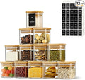 5oz Airtight Square Spice Containers with Bamboo Lid Set of 12 with Black Lables Storage Stackable Spice Jar, Kitchen Canister for Sugar, Tea, Flour, Salt and Seasonings (‎Clear Glass)-Ruum Studio Home