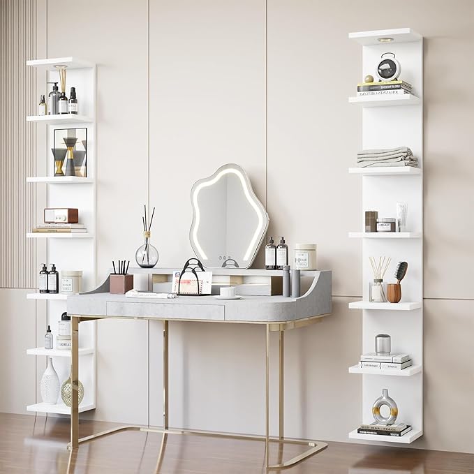 Versatile 7 Tier Shelf Unit 6.4Ft Lack Wall Shelf Unit with LED Floating Wall Shelf Unit Wall Mount Vertical Shelving for Storage Space Saving Organizer for Bedroom Living Room Office Display Decor-Ruum Studio Home