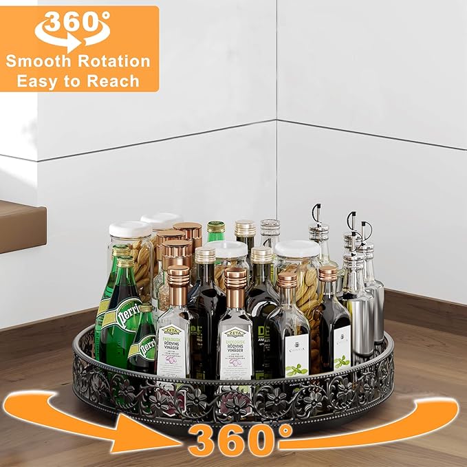 Lazy Susan Turntable Organizer, 13 inch Large Rotating Spice Rack Lazy Susan for Dining Table Top Cabinet Countertop Pantry Kitchen Cupboard Bathroom Black-Ruum Studio Home