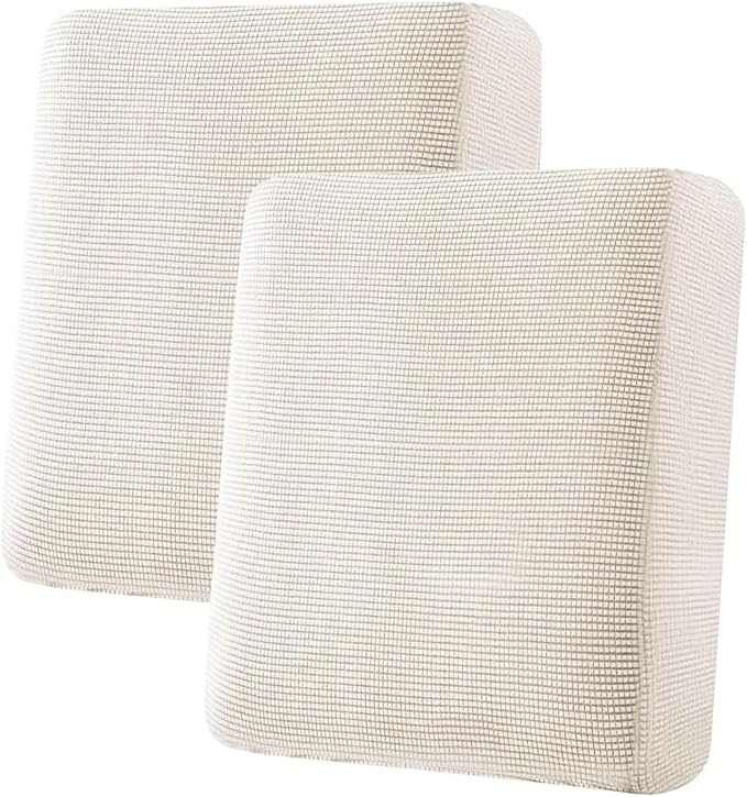 H.VERSAILTEX Super Stretch Individual Seat Cushion Covers Sofa Covers Couch Cushion Covers Slipcover Sets Thick Jacquard Textured Twill Fabric (2 Piece Medium Sofa Cushion Covers, Ivory)-Ruum Studio Home
