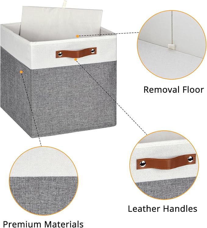 HNZIGE Fabric Storage Cubes 12x12 Cube Storage Bins, Set of 4, Decorative Cube Organizers Bins for Shelves with Handles,Foldable Bins for Cube Organizer Home Toy Nursery Closet(White Gray)-Ruum Studio Home