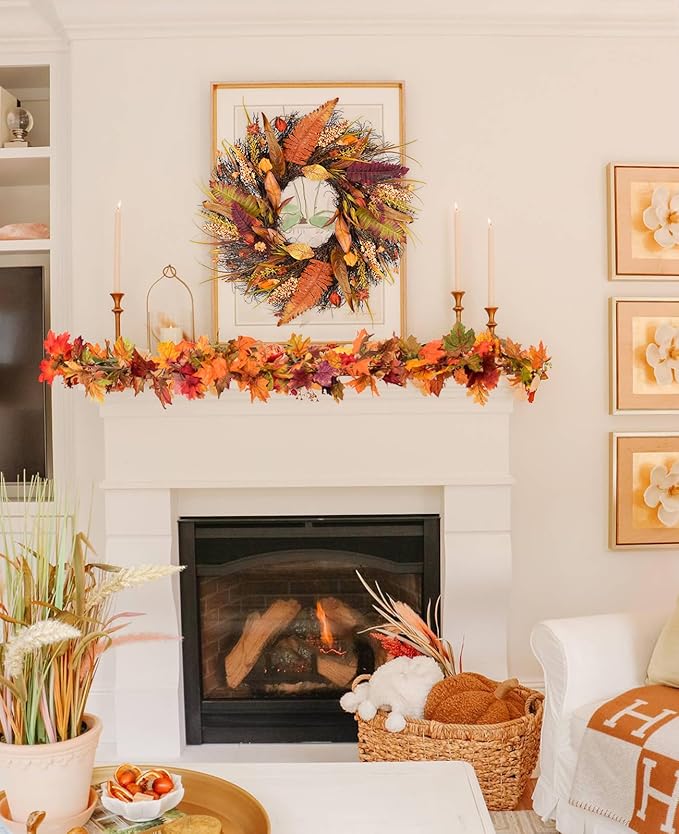 Lvydec 6 Pack Fall Maple Garland - 5.9ft/Strand Artificial Fall Foliage Garland Realistic Maple Leaves Autumn Decor for Home Wedding Halloween Thanksgiving Party-Ruum Studio Home