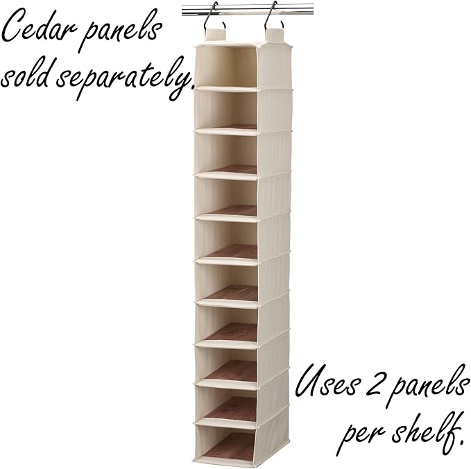 Household Essentials Hanging Shoe Organizer, 10 Wide Cubbies with Cedarline Pockets, Heavy-Duty Cotton Canvas, Removable and Industrial Hooks, Natural-Ruum Studio Home