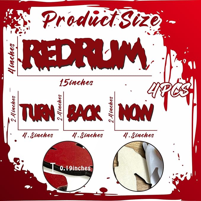 Wooden Halloween Decorations Stickers Bloody Halloween Decals for Mirror Wall Window Peel and Stick Happy Halloween Wall Sticker Redrum Door Sign Outdoor Indoor Decor Holiday Party Supply Photo Props-Ruum Studio Home