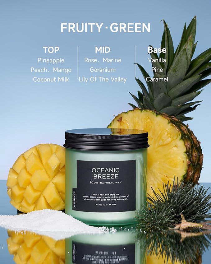 M&SENSE Candle Oceanic Breeze Scented, 11.6oz 70 Hour Long Lasting 2 Wick Pineapple & Mango Scent Natural Soy Candles for Home Scented, Stress Relief Gifts for Women/Men-Ruum Studio Home