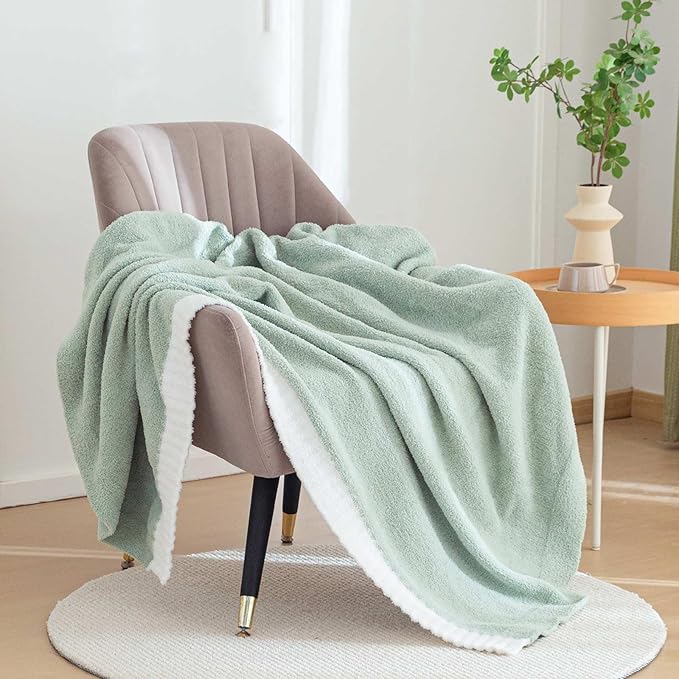 Soft Fuzzy Throw Blanket - Green Cozy Warm Knit Fluffy Plush, Lightweight & Breathable, Throw for Bed, Chair, Sofa, Couch, Outdoor, 50"X60", Oeko-TEX Certified-Ruum Studio Home