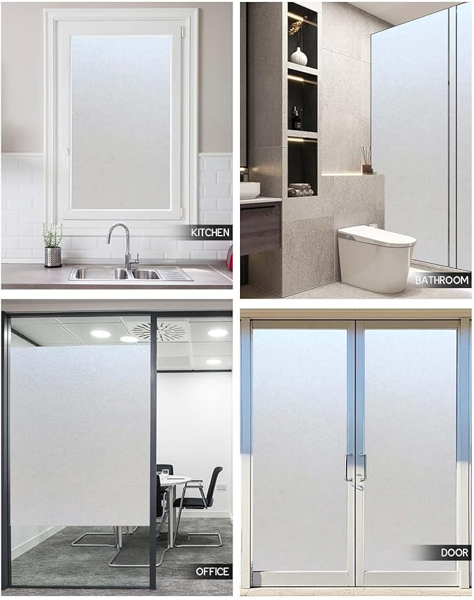 Window Privacy Film, Frosted Glass Window Film,for Glass Windows Cover, Static Cling, Removable, Reusable, Anti-UV, Anti-Glare, Heat Blocking (Pure, 17.5X78.7 Inch)