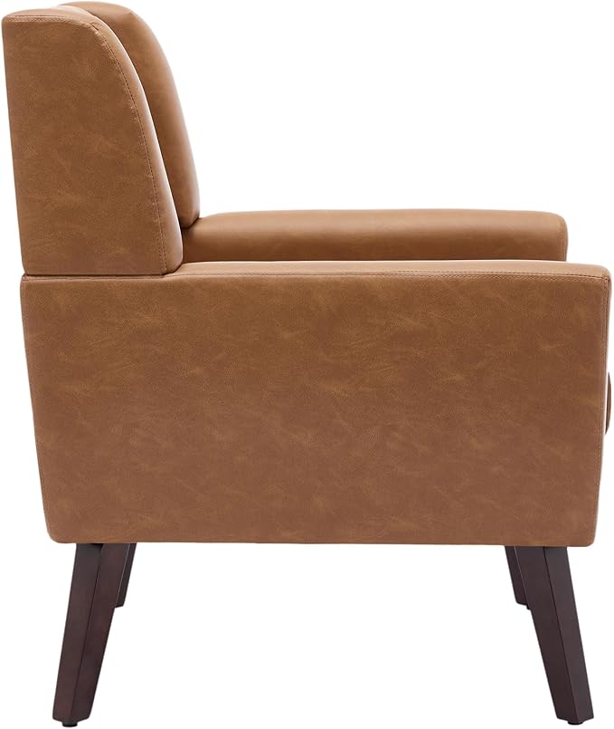 UIXE Faux Leather Accent Chair, Modern Arm Club Chair Upholstered Armchair for Living Room, Comfy Single Sofa Seats Button Tufted Reading Seating, Brown-Ruum Studio Home