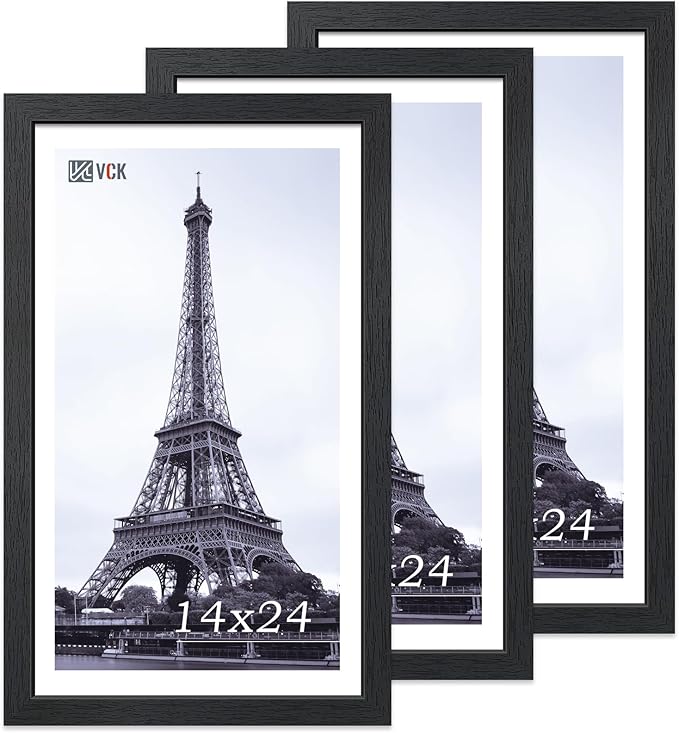 VCK 14x24 Picture Frame Set of 3, Black Solid Wood Poster Frames, Textured Exclusive Wall Gallery Frame-Ruum Studio Home